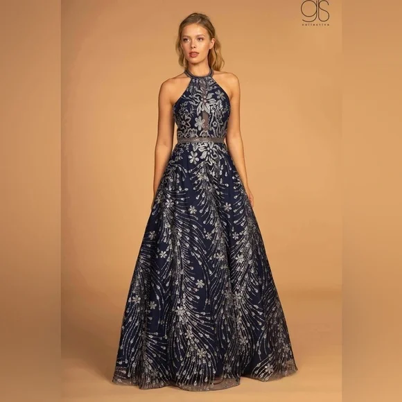 Elizabeth K by GLS Formal Navy Blue Full Length Gown Size Medium Holiday Party - Picture 3 of 13